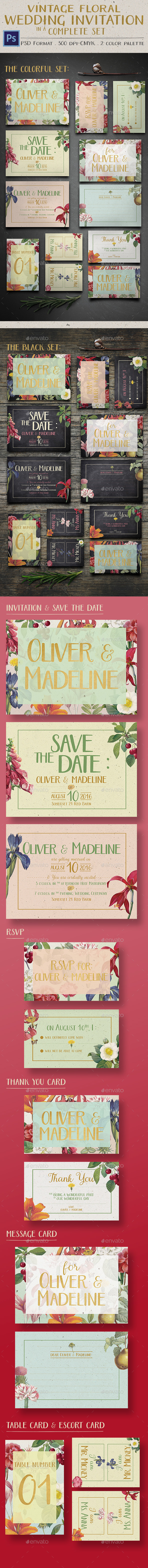 Vintage Floral Wedding Invitation by KlapauciusCo | GraphicRiver